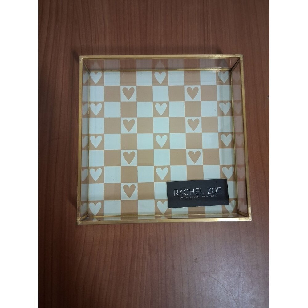 Rachel Zoe Glass Trinket Tray Hearts Checkerboard Home Decor Jewelry Storage Y2K